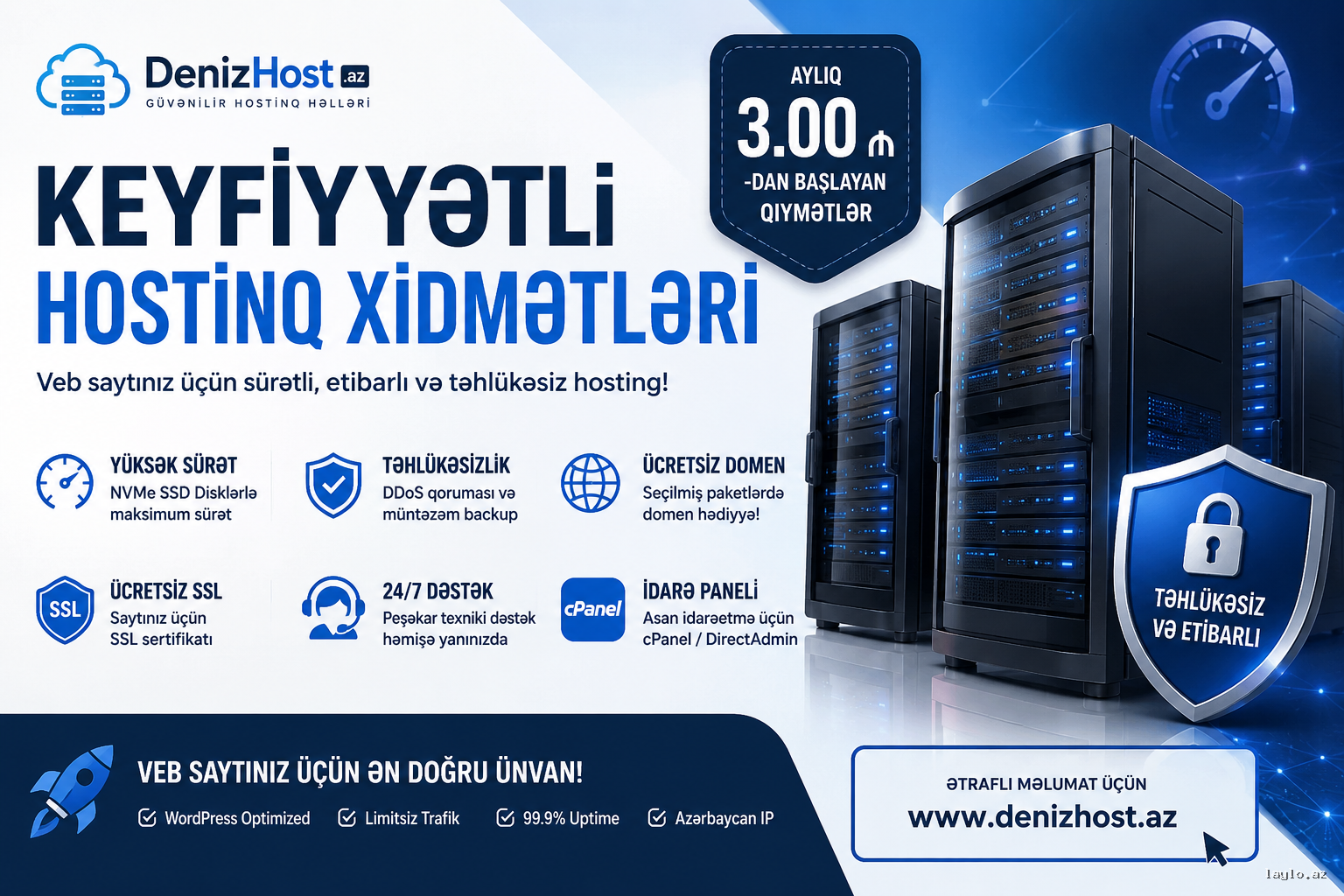 Sürətli və Etibarlı Web Hostinq – Aylıq 3 AZN-dən!